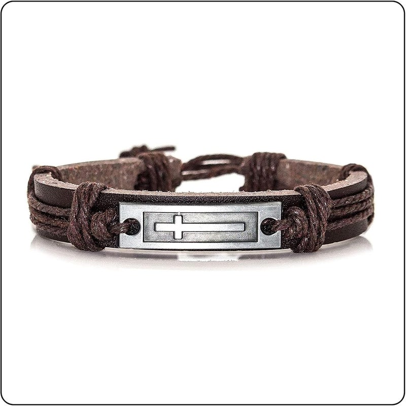 Fusamk Fashion Cross Tag Bangle Adjustable Leather Cuff Wristband Drawstring Rope Bracelet - Image 3